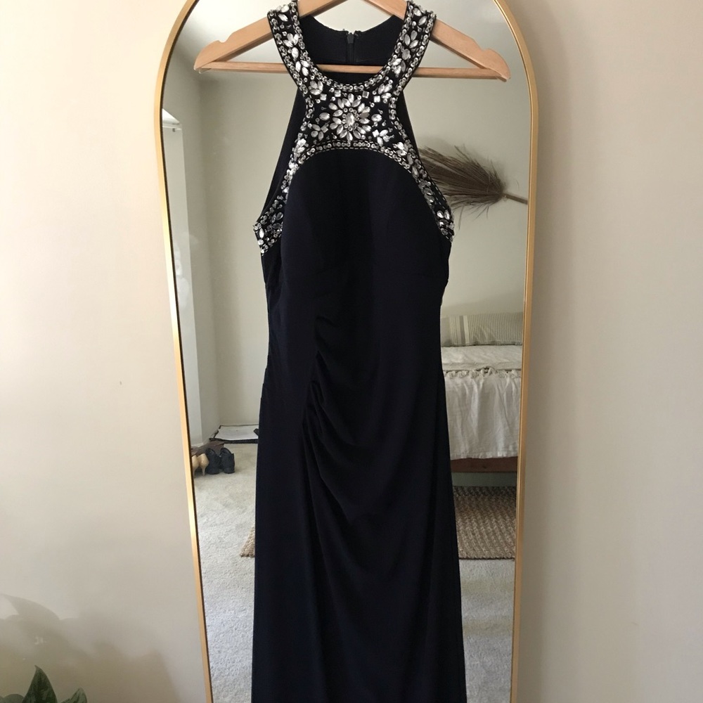 Navy Sequin, Floor Length Gown